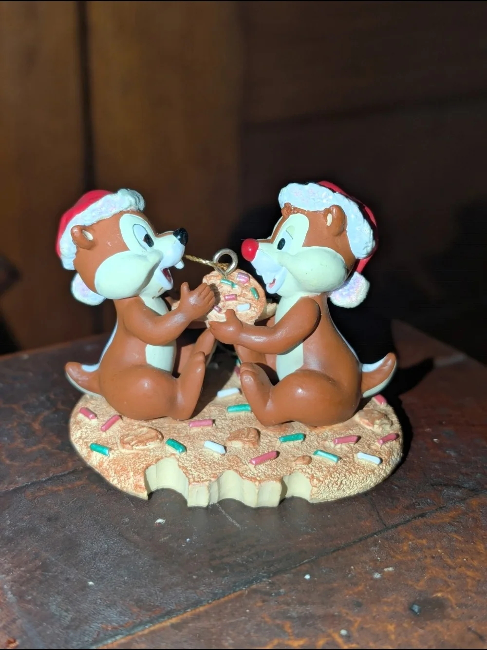 VINTAGE Disney Chip N Dale Chipmunks Sitting on Christmas Cookie Santa Ornament